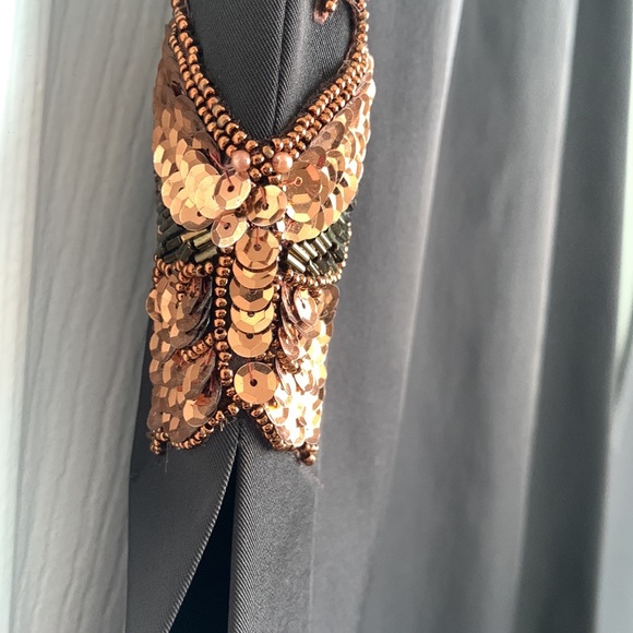 RK Chocolate Brown Stretch Skirt with Butterfly Appliqué Detail on Side Slit - Picture 6 of 8